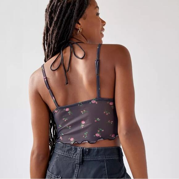 Urban Outfitters Layered Cropped Cami Mesh Floral Print Ribbed Panel Size Medium - Picture 3 of 16